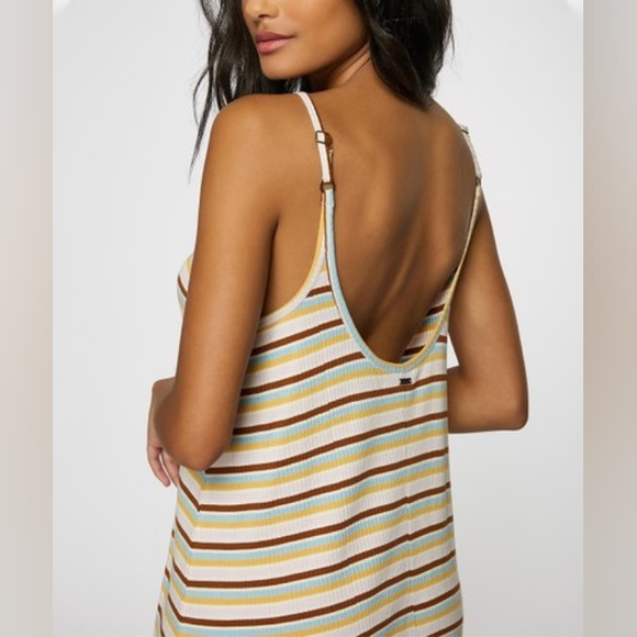 O'Neill Dresses & Skirts - O'Neill Striped Morette Summer Midi Dress Sleeveless Flowy Brown/Yellow/Blue XL